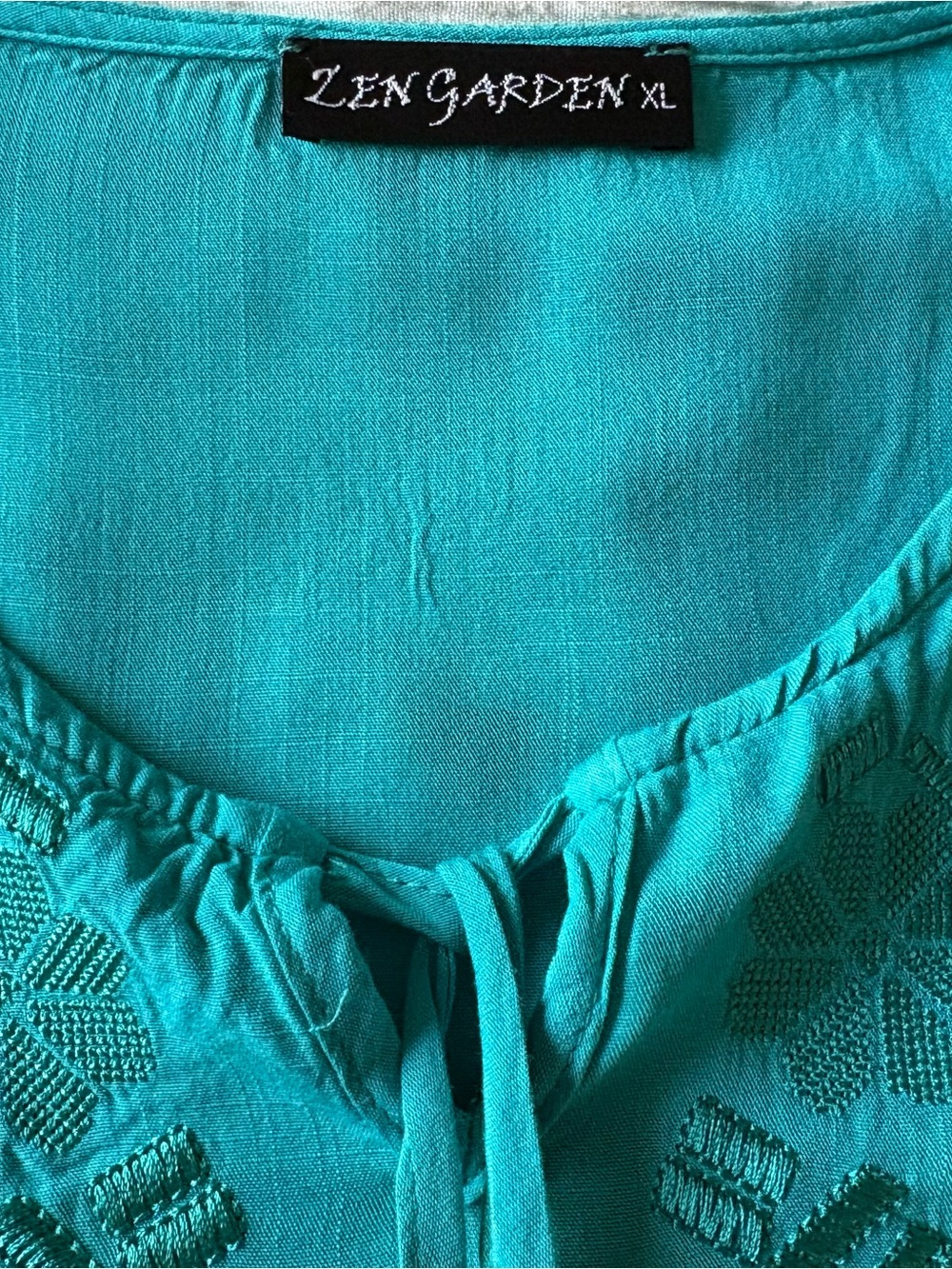 Zen Garden Australian Turquoise Embroidered Tassel Summer Dress Size XL - Picture 4 of 7